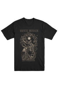 Skeleton Yoga Black Mineral Wash Shirt, Witchy Halloween Tee Vintage Candle  